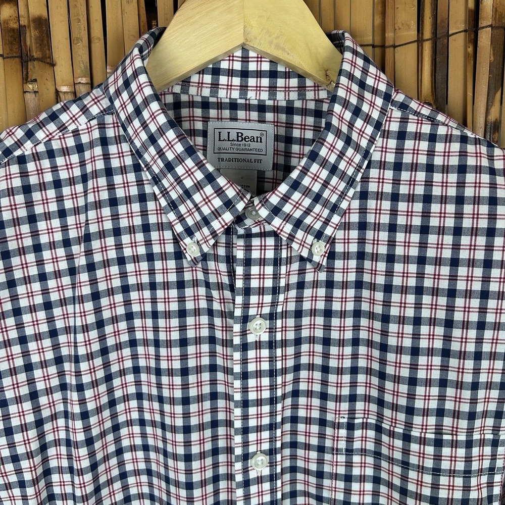 LL BEAN Traditional Fit Red Wht Blue Plaid Long Sleeve Button Men's Shirt Large - Picture 3 of 15